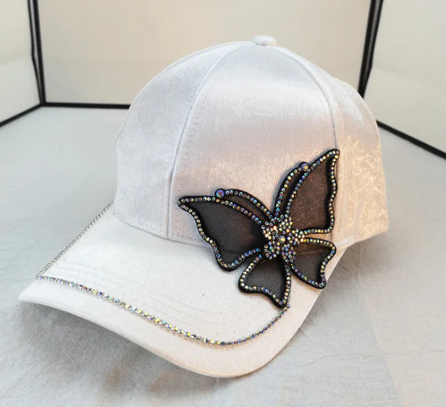 Women's Baseball Cap with Rhinestone Butterfly Embroidery