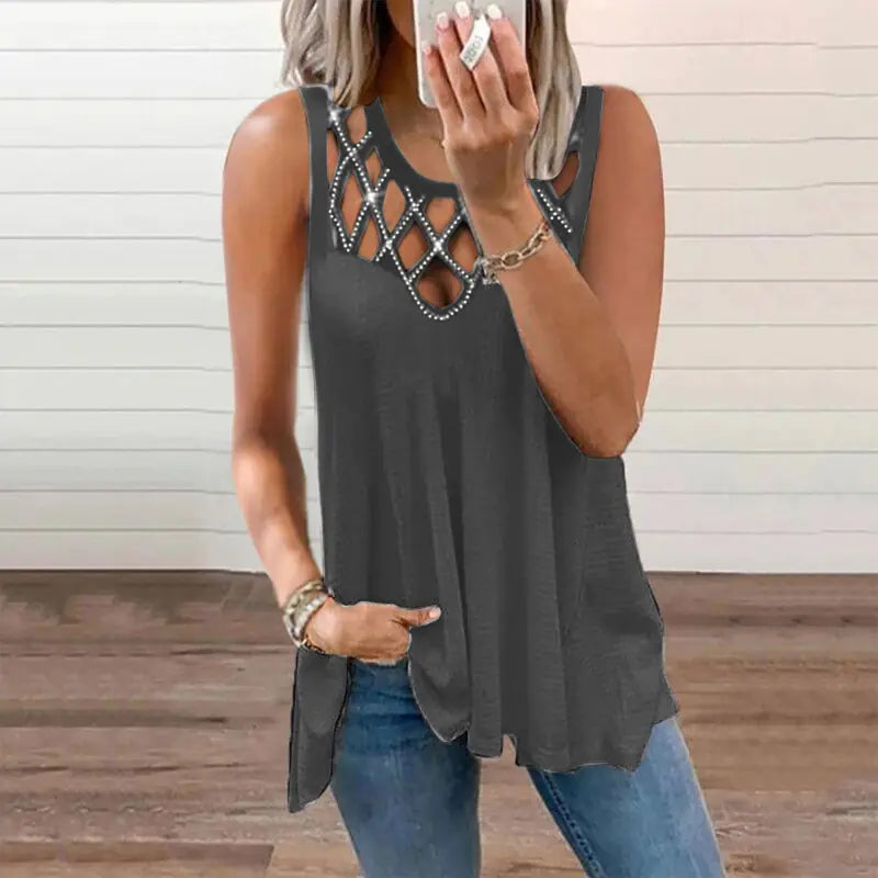 Women's Summer Loose Sleeveless Cut-out Diamond Vest