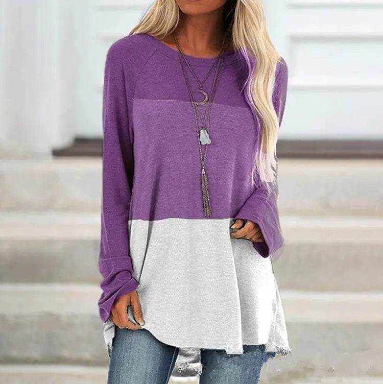 Color Block Casual Long Sleeve Crew Neck T-Shirt