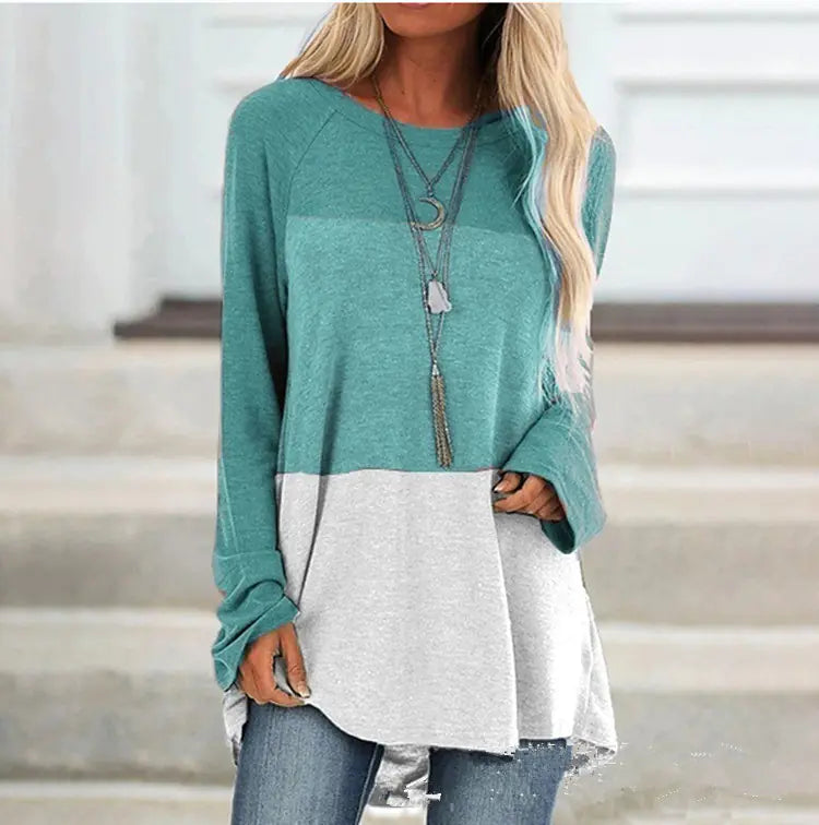 Color Block Casual Long Sleeve Crew Neck T-Shirt