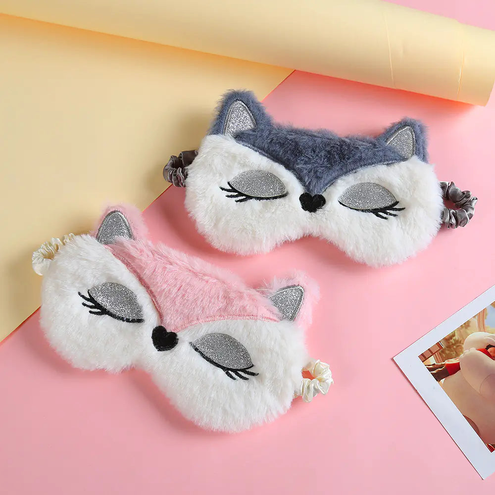 Kawaii Plush Sleeping Fox Eye Mask for Kids and Students