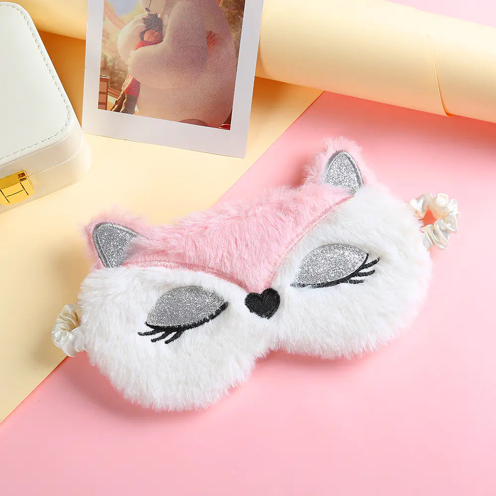 Kawaii Plush Sleeping Fox Eye Mask for Kids and Students
