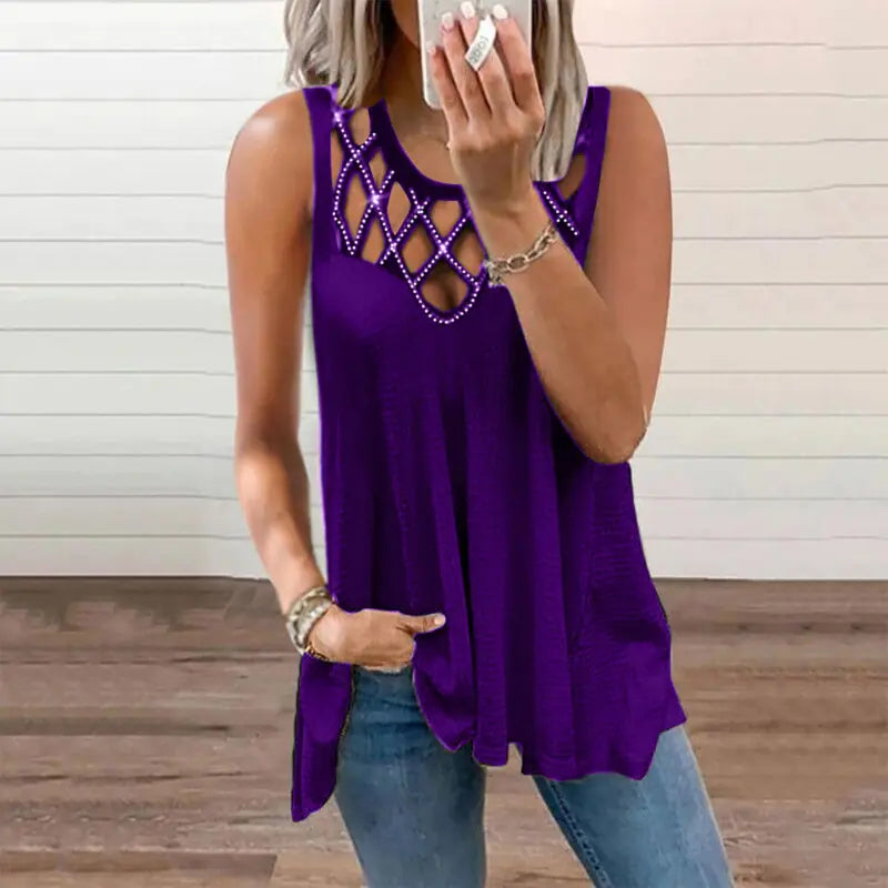 Women's Summer Loose Sleeveless Cut-out Diamond Vest