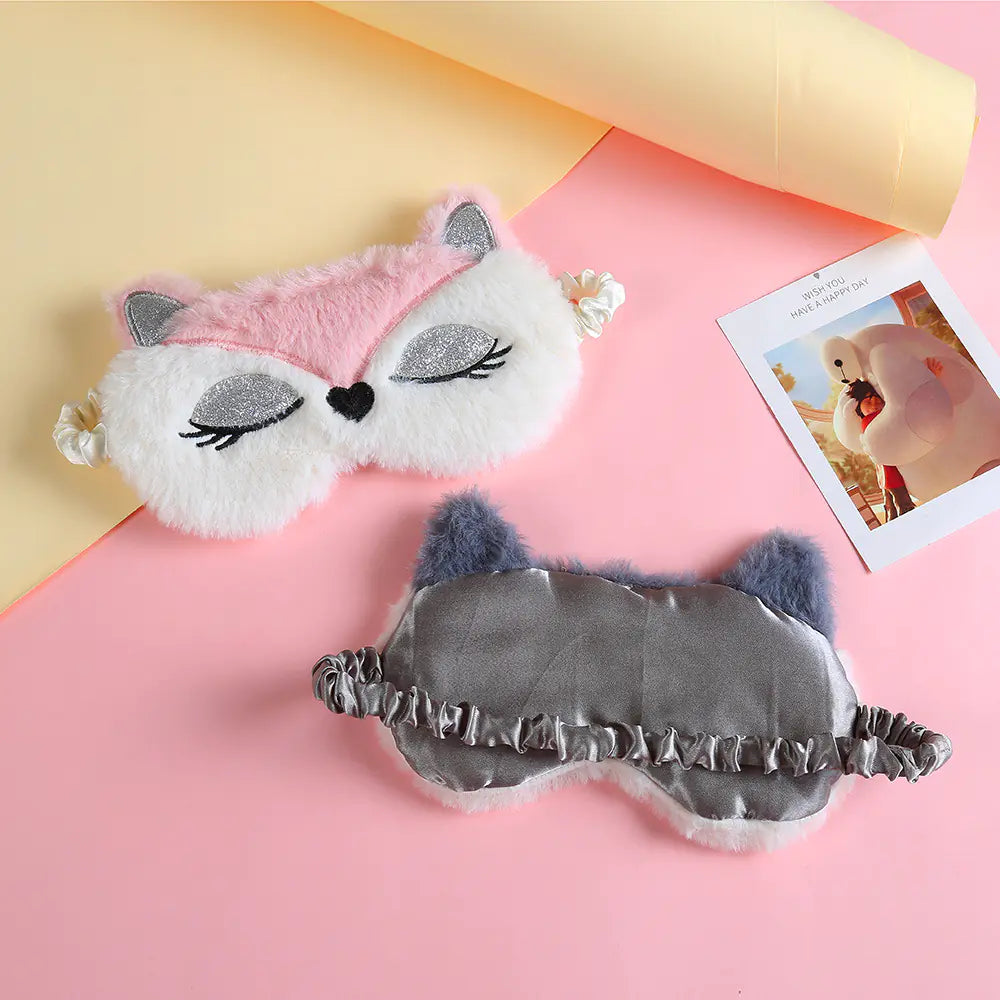 Kawaii Plush Sleeping Fox Eye Mask for Kids and Students