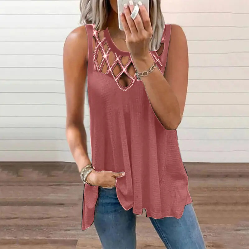 Women's Summer Loose Sleeveless Cut-out Diamond Vest