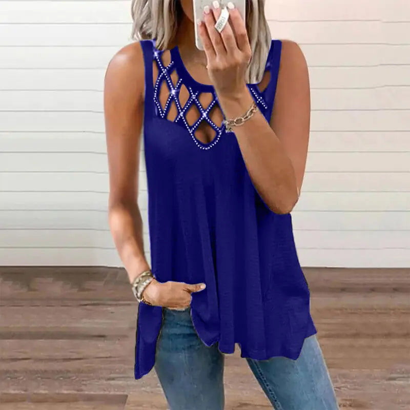 Women's Summer Loose Sleeveless Cut-out Diamond Vest